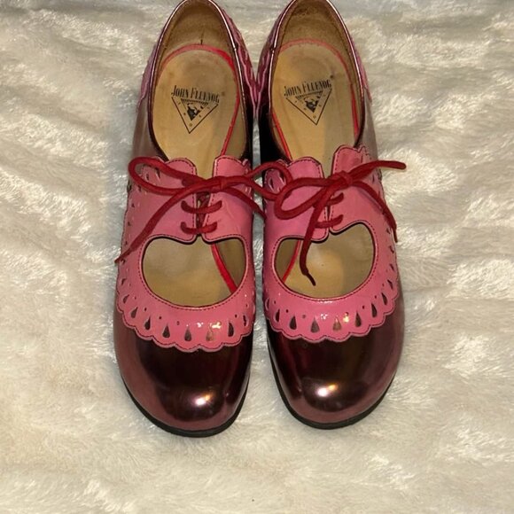 John Fluevog bellevue lottie deno frill scallop pink patent leather shoes 7.5 - Picture 3 of 10